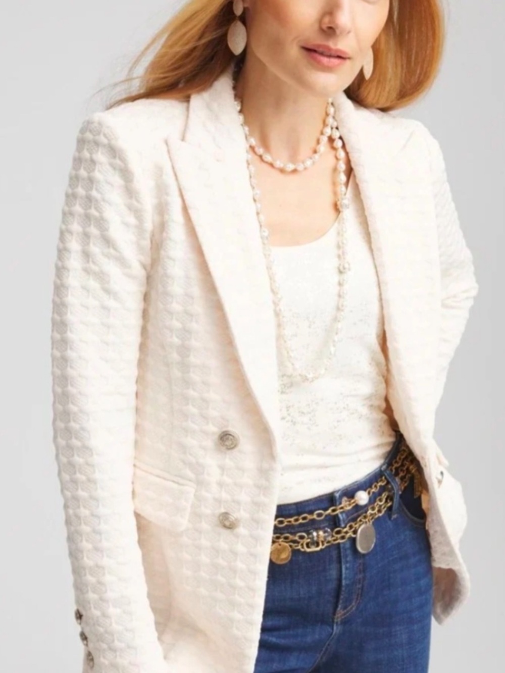 Chico’s English Cream Textured Ponte Blazer - Size 2 (L - 12/14)
